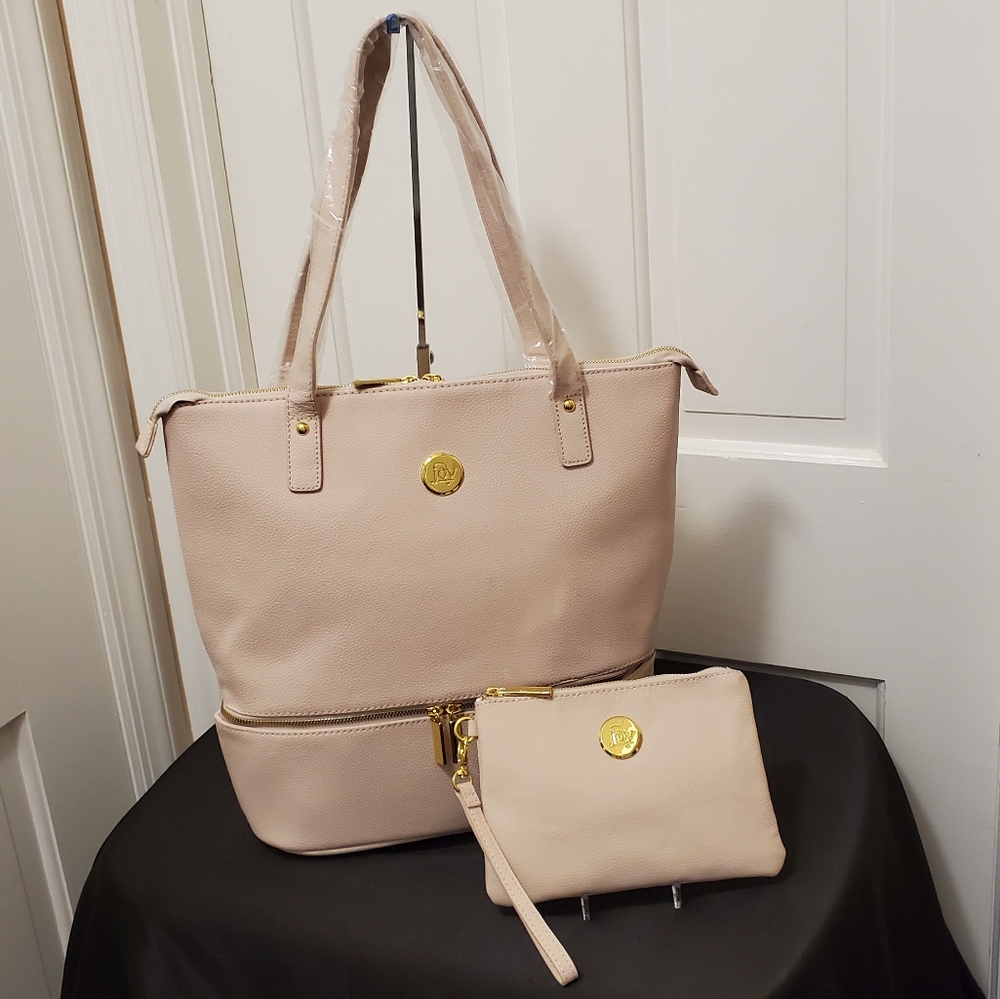 NWOT Joy Mangano Large Pink Leather Tote & Wristlet
